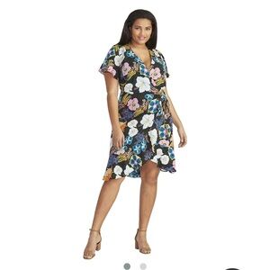 Rachel Roy Blue and Pink High Low Wrap Dress